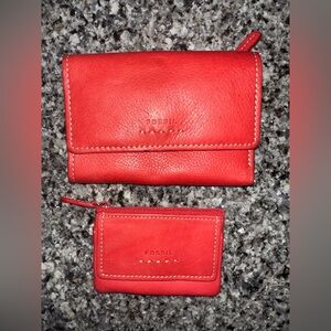 Fossil Red Leather Wallet Set